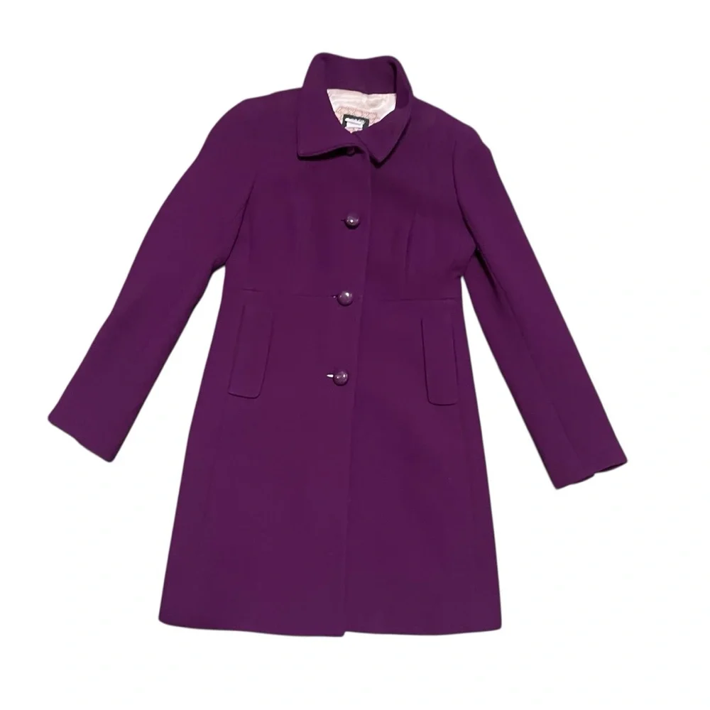 J.Crew Lady Like Purple Wool Overcoat‎ Sz 0 Preppy Office Retro Elegant Feminine - Picture 2 of 11